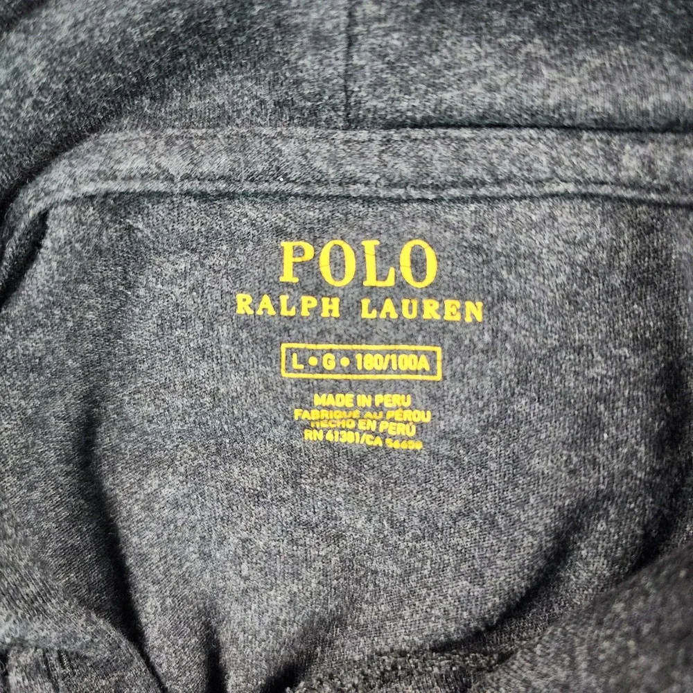 Polo Ralph Lauren Jersey Hooded T Shirt Mens L Gray Cotton Pony Cut Off Hem